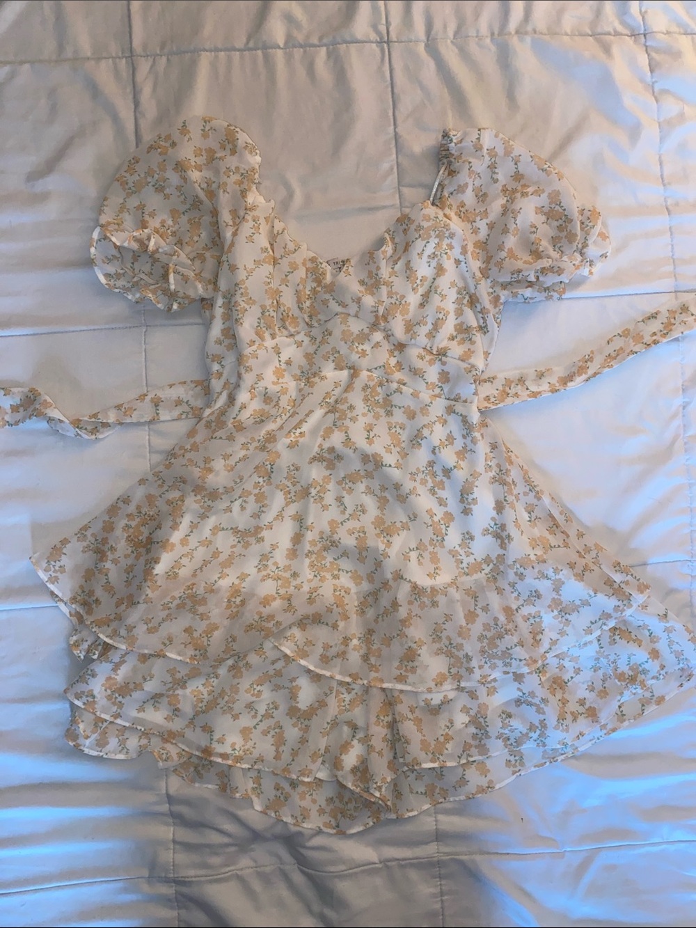 Love Tree Cream with Yellow Floral Print Dress With Shorts Under